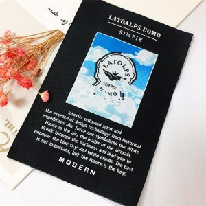 Straight cut black woven label and tag for garment shirs