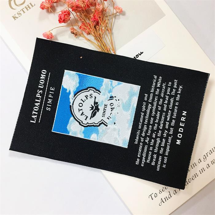 Straight cut black woven label and tag for garment shirs