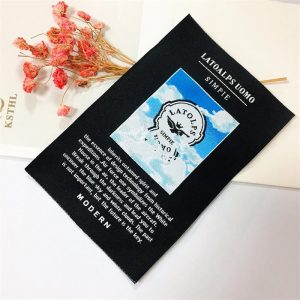 Straight cut black woven label and tag for garment shirs