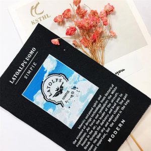Straight cut black woven label and tag for garment shirs
