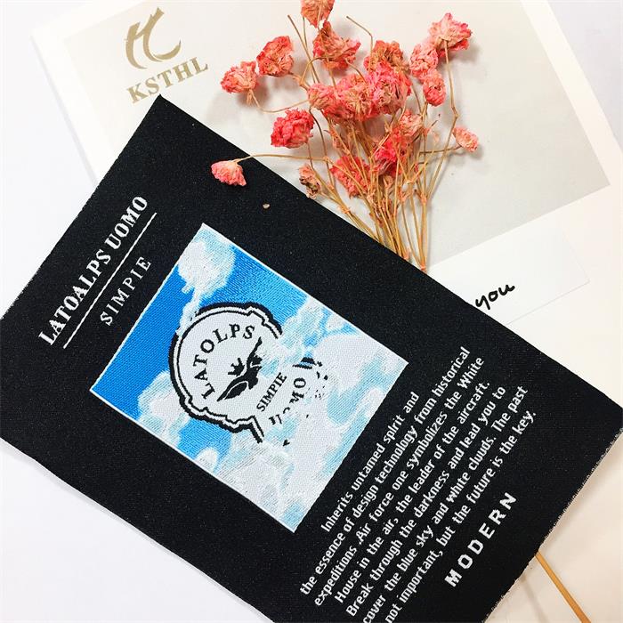 Straight cut black woven label and tag for garment shirs