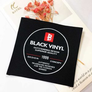 Customized black end fold woven clothing tag