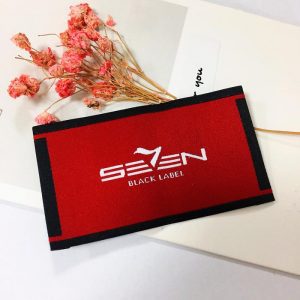 Red custom woven tag damask polyester label for garments bags
