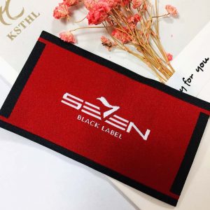 Red custom woven tag damask polyester label for garments bags
