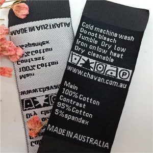 Black woven tag clothing polyester fabric labels damask care wash tag