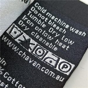 Black woven tag clothing polyester fabric labels damask care wash tag