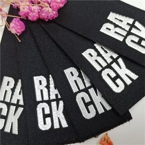 Black Tag Main Bottom Labels Woven Damask Fabric Clothing Labels