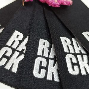 Black Tag Main Bottom Labels Woven Damask Fabric Clothing Labels