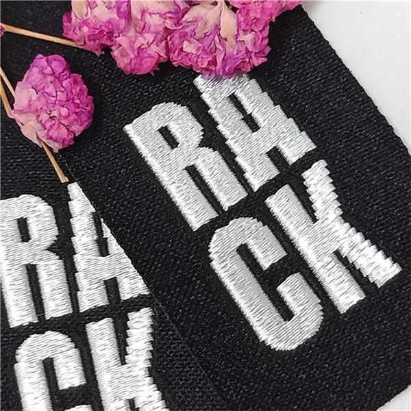 Black Tag Main Bottom Labels Woven Damask Fabric Clothing Labels