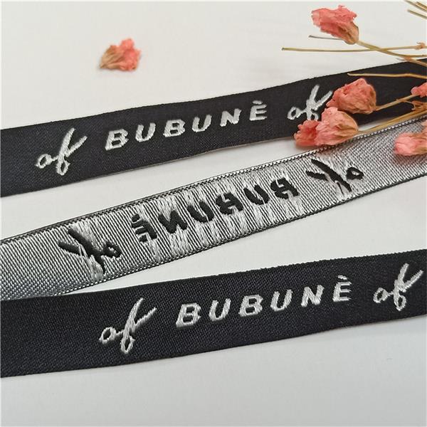 Wholesales Woven Black Neck End Fold Woven Customized Shinny Clothing Tag