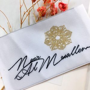 [KZB--103] Customized woven sew logo fabric clothing tag and label with high quality