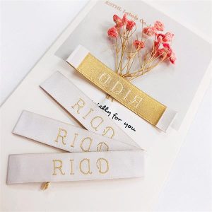 Good products fashion garment label design metalic woven neck tags for clothing